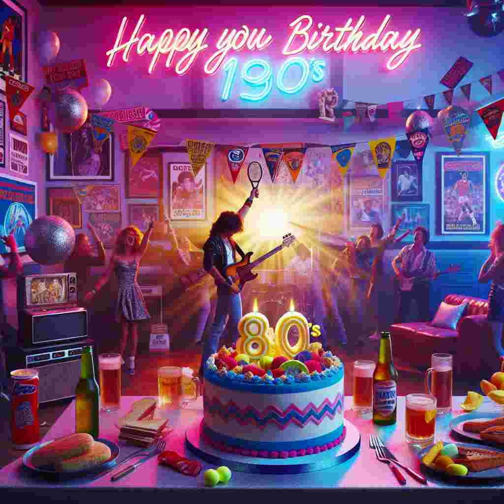 A exuberant birthday party is taking place filled with a 1980s theme. Neon decorations and retro posters lend a nostalgic atmosphere. The laughter of guests can be heard over the distinct sounds of the era's rock music, hinting at a flair for the dramatic. The celebratory cake, crafted meticulously in the shape of a tennis racket, attracts immense attention signifying the honoree's passion for the sport. In one corner, the room features a fan zone filled with memorabilia from a popular football team of the 80s, illustrating the guest of honor's affection for the team. The energetic music from a renowned rockstar of the era can be heard, adding an electrifying touch to the celebration.
Generated with these themes: Tennis, Tottenham Hotspur, David Bowie, and 1980s.
Made with ❤️ by AI.