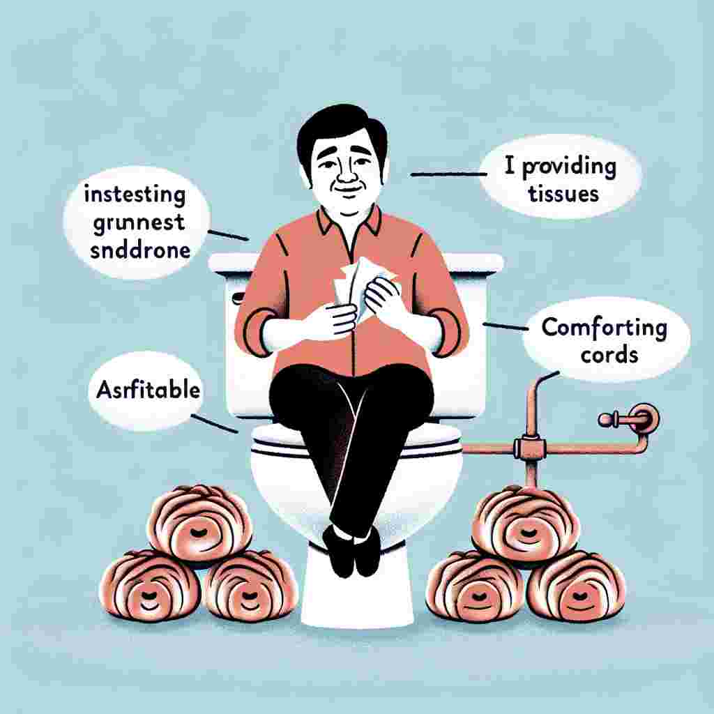 In this inspiring illustration, an engaging character of ambiguous gender and South Asian descent sits atop a plumbing fixture designed for human waste disposal, encircled by affable baked goods shaped like sausage rolls. They are providing tissues and uttering comforting words. This character is shown with a mild grin despite unmistakable indications of unease, such as a minimally wrinkled forehead and one hand positioned on their belly. This depiction subtly acknowledges the trials encountered with Irritable Bowel Syndrome, without excessively emphasizing on the act of excretion.
Generated with these themes: Irritable bowel syndrome, toilets, pooping, sausage rolls.
Made with ❤️ by AI.