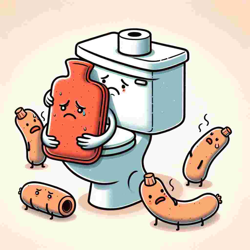 Create a tender, hand-drawn picture of a sad, yet comforting toilet character embracing a hot water bottle against its belly. This represents the unease felt by those with Irritable Bowel Syndrome. In this endearing illustration, fanciful sausage rolls with worried looks on their faces surround the empathic figure. One specific sausage roll is uncoiling like a roll of toilet paper, the trail leads to the toilet, symbolizing companionship and comprehension for individuals who are living with IBS symptoms.
Generated with these themes: Irritable bowel syndrome, toilets, pooping, sausage rolls.
Made with ❤️ by AI.