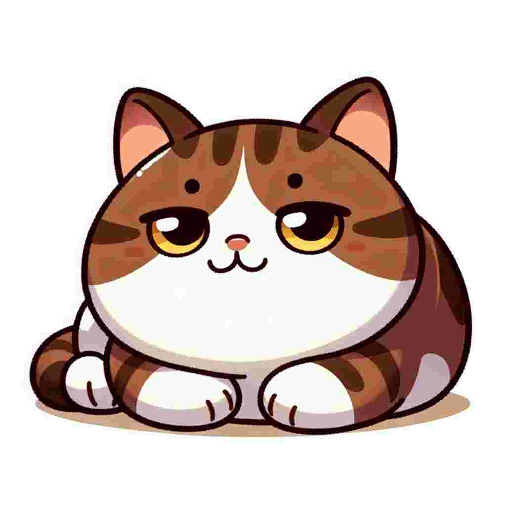 Imagine a playful cartoon-style illustration of a plump brown tabby and white domestic shorthair cat. The cat is lounging leisurely, with its yellow eyes half-closed, exuding serenity and satisfaction. Rounded features and soft, short fur add to the charm of the image.
.
Made with ❤️ by AI.