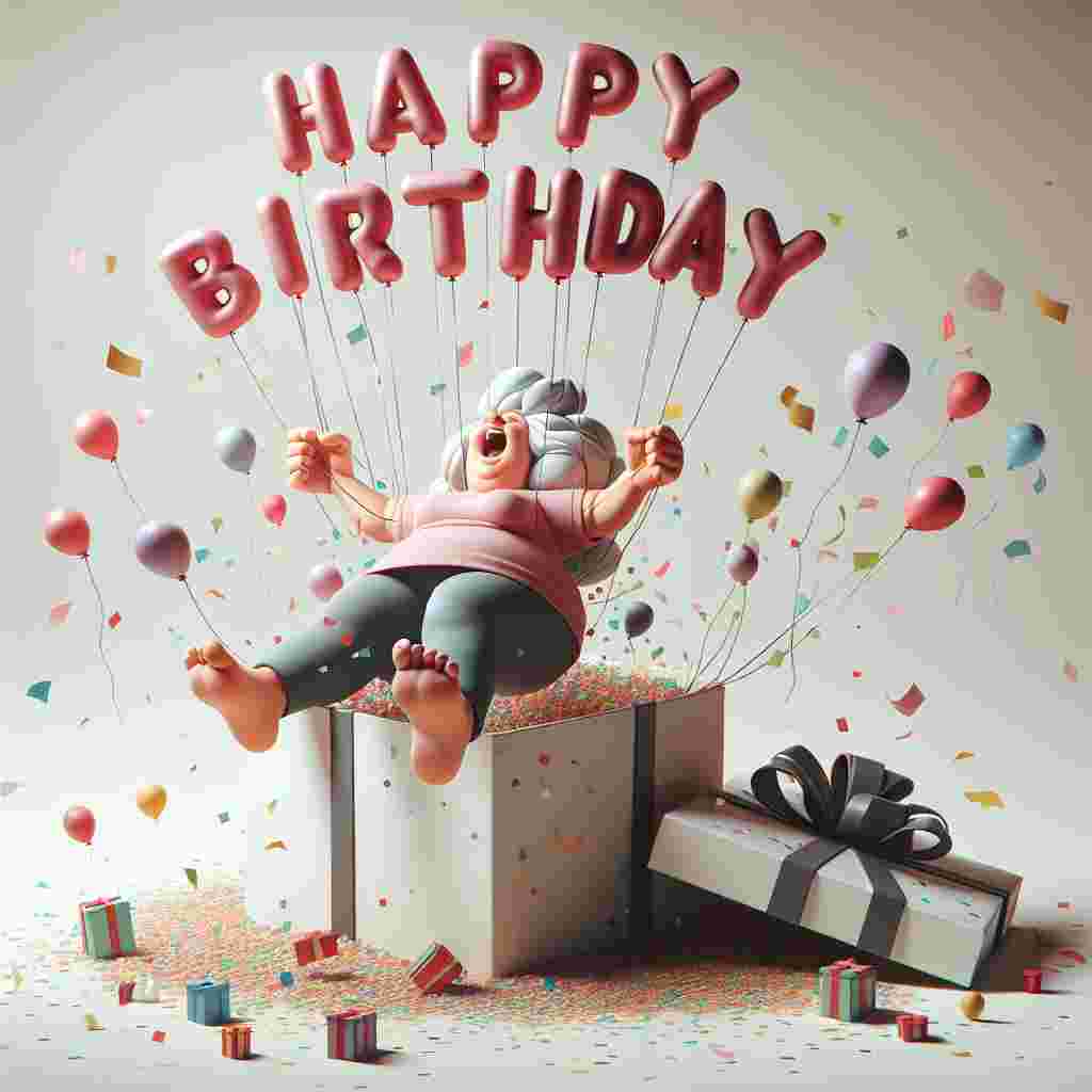 Capturing the joy of a birthday, the cute scene depicts a 'funny mum' character playfully popping out of a giant gift box, with confetti floating around. Above her, 'Happy Birthday' is written in floating balloon letters, adding to the celebratory mood.
Generated with these themes: funny mum  .
Made with ❤️ by AI.