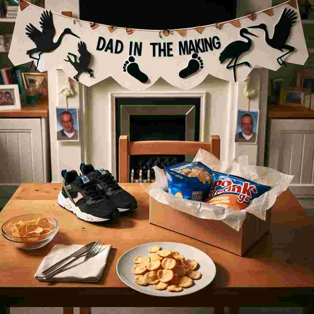 Imagine a festive table set for a Father's Day celebration. No guests have arrived, but the setup clearly indicates acknowledgment for a soon-to-be father. A banner stating 'Dad in the Making' playfully hangs above, adorned with diminutive footprints and silhouette images of storks. At the heart of the table lies an unopened package of pork scratchings, signifying the honored guest's favorite snack. Next to it, a gift-wrapped box sneakily reveals a pair of fresh trainers, symbolizing the future walks the prospective father will undertake as part of his daddy duties.
Generated with these themes: Father to be , Pork scratchings , and Sketcher trainers.
Made with ❤️ by AI.