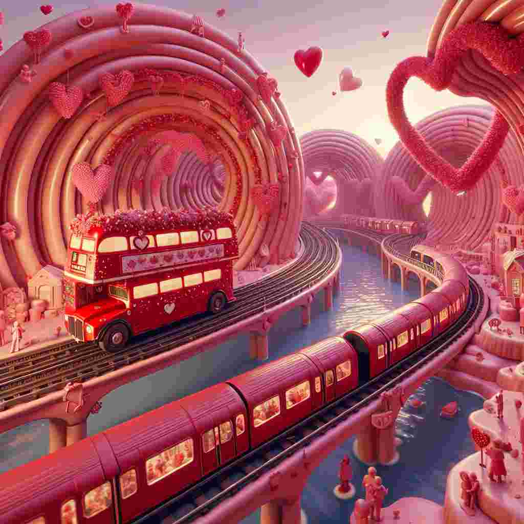 Visualize a dreamy scene set on Valentine's Day. A whimsically oversized red bus, decorated with hearty garlands, floats above the iconic tunnel-like structures, reminiscent of the London Underground, which spiral and twist like tendrils of affection. Within these maze-like tunnels, trains ornamented with romantic designs quietly glide past passengers. These passengers form a diverse mix of families, composed of different descents and genders, seemingly embarking on a festive journey. This whole scene takes place in an enchanting landscape featuring rivers that resemble frothing apple cider surrounded by a candy-like pink sky.
Generated with these themes: Bus, London underground , Train, Cider, Family, and Holiday.
Made with ❤️ by AI.