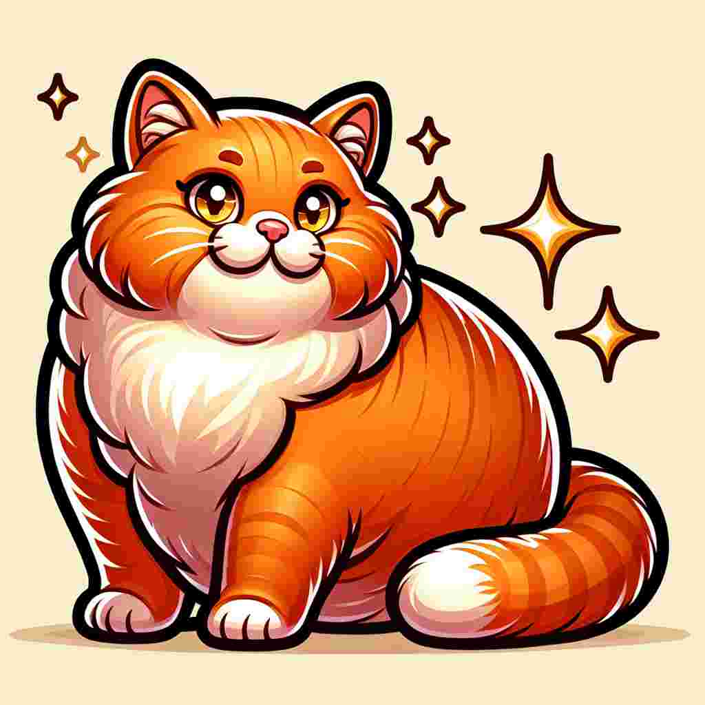A delightful cartoon illustration introduces a mature and indeterminate breed of cat as the star of the show. The cat exudes plumpness and boasts a radiant orange fur that gives an appearance of being velvety soft. Its golden eyes shimmer with the gleam of playful tricks, perfectly matching its upbeat demeanor.
.
Made with ❤️ by AI.