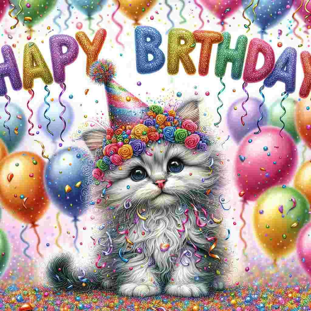 A charming birthday card featuring a LaPerm cat wearing a colorful party hat surrounded by balloons and confetti. Above the feline, the text 'Happy Birthday' is written in fun, bubbly letters with a sprinkle of glitter adding a touch of sparkle to the scene.
Generated with these themes: LaPerm Birthday Cards.
Made with ❤️ by AI.