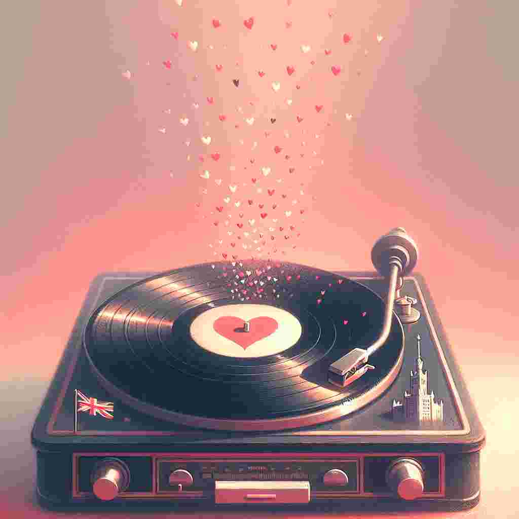 The scene showcases an appealing traditional record player, with a vinyl record on it, slowly rotating. The music seems to be a graceful fusion of pop and rock. The background is bathed in soft tones of pink, evoking a romantic ambiance reminiscent of Valentine's Day. Tiny hearts appear to be floating around the record, as though lifted by the music emanating from the vinyl. A certain landmark or a flag representing a northern European city subtly finds its place in a corner, fitting perfectly into the whimsical theme of the mood painting.
Generated with these themes: Records , The band 1975, Belfast , and Pink.
Made with ❤️ by AI.