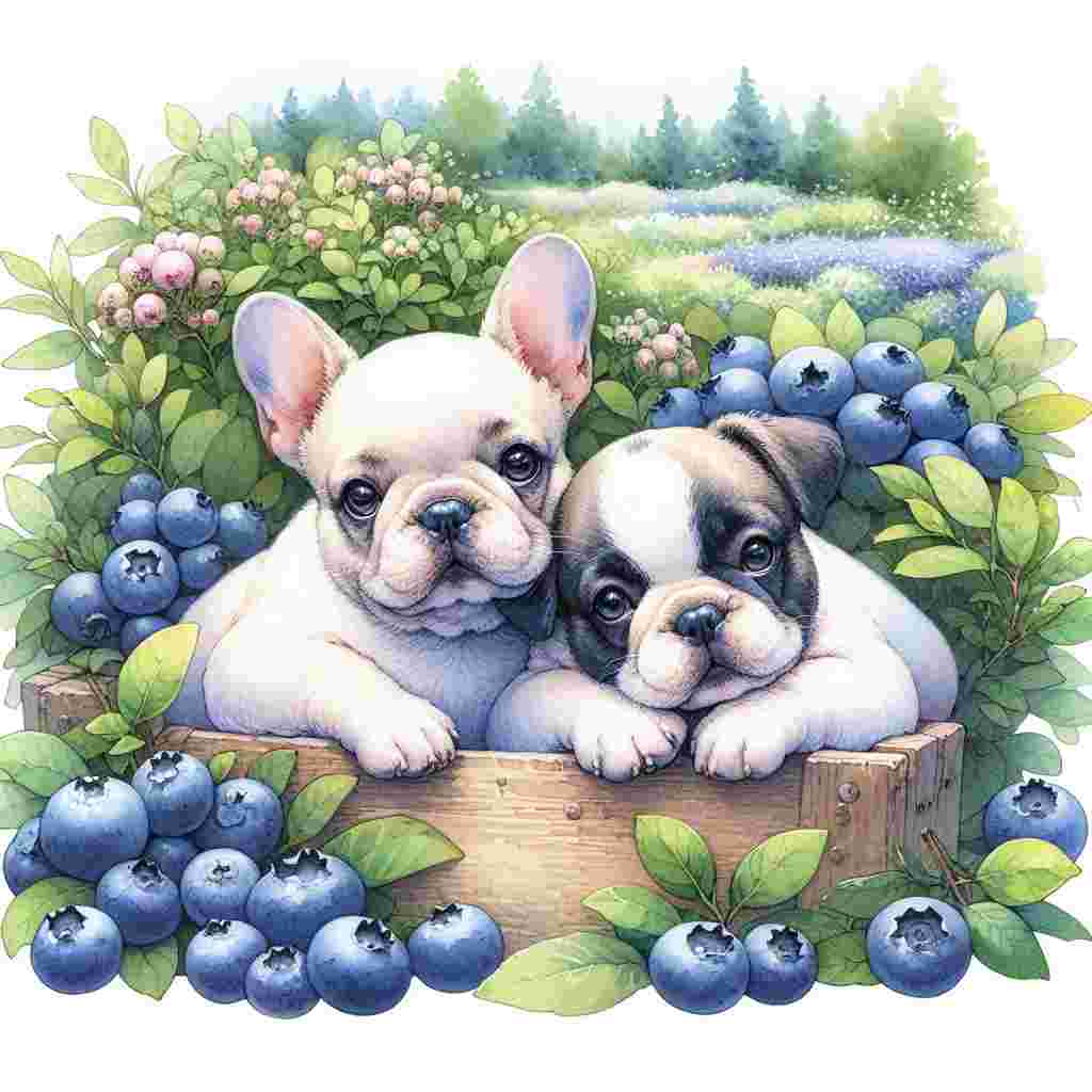 Create a tender illustration of two French bulldogs with soulful eyes comfortably nestled in a garden full of ripe blueberries. Use the delicate palette and nuances of watercolor, capturing the soothing ambiance of this serene gardening scene. The comforting presence of the dogs and the tranquillity of the picturesque garden should radiate gentle sympathy.
Generated with these themes: French bulldogs, Blueberries, and Gardening.
Made with ❤️ by AI.