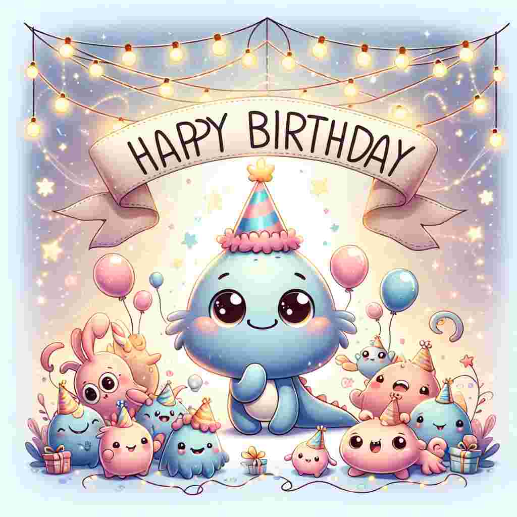 A playful birthday setting showcases an anime-style critter in the spotlight, wearing a birthday cap surrounded by a hoard of tiny, endearing anime pets. The festive ambiance is highlighted by strings of lights and a large, decorative 'Happy Birthday' banner swaying in the breeze.
Generated with these themes: anime  .
Made with ❤️ by AI.