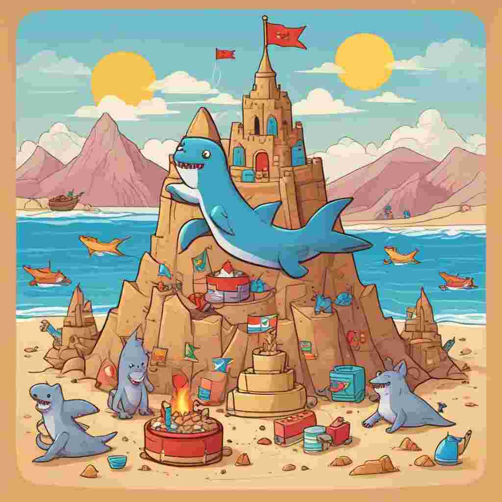 Cartoon Cute, Create an amusing, whimsically themed illustration for Father's Day. The scene is set on a sunny beach where sharks in bow ties circle a large sandcastle decorated with flags representing Wales. Beside the impressive sand castle, there's a picnic blanket spread out on the sandy landscape, with an array of crispy snack chips laid out in a heart shape. This lighthearted image captures playfulness, humor, and love - perfect for celebrating Father's Day.
Generated with these themes: Crisps , Sharks, and Wales.
Made with ❤️ by AI.