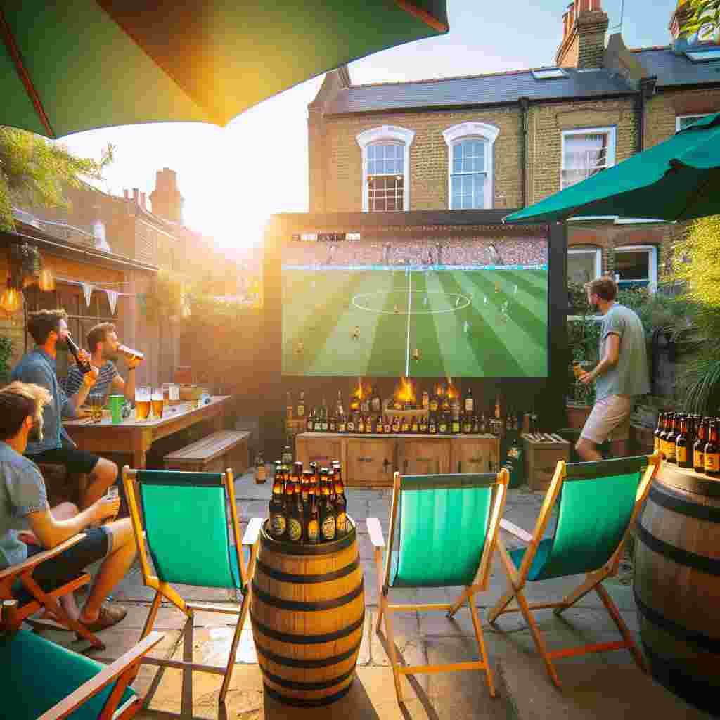 Under a golden London afternoon sun, a backyard is alive with the friendly bustle of a Father's Day gathering. Radiant green garden chairs are configured strategically around an imposing flat-screen TV broadcasting the most anticipated football match of the season. The air is spiced with the delightful aroma of hops, and impeccably cold craft beers rest serenely inside a half-barrel cooler. Chatters and hearty laughter buoyantly animate the surroundings, making an ambiance where the essence of the day is joyously observed through sports and easygoing indulgence.
Generated with these themes: Football , Beer , Sun, and London .
Made with ❤️ by AI.