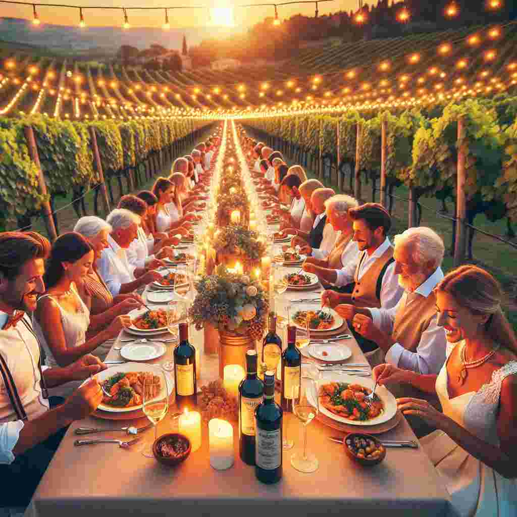 Picture a scenic Italian vineyard under the warm, golden radiance of twinkle lights. Amidst the rows of vigorous grapevines, an extravagant birthday dinner is taking place. Tables dressed in neat, white linen, are decorated with country-style centerpieces and bottles of mature Balsamico vinegar, standing by to perfect the gourmet dishes. Guests, both men and women of different descents like Caucasian, Hispanic, and Middle-Eastern, are savoring a magnificent meal with delicate brushes of parmesan cheese adorning each plate, epitomizing the lavish setting. The cheerful laughter and heartfelt toasts of the night recreate the enchantment of Italy, making it a memorable birthday celebration.
Generated with these themes: Fancy dinner, Parmesan cheese, Italy, Vineyard, and Balsamico vinegar.
Made with ❤️ by AI.