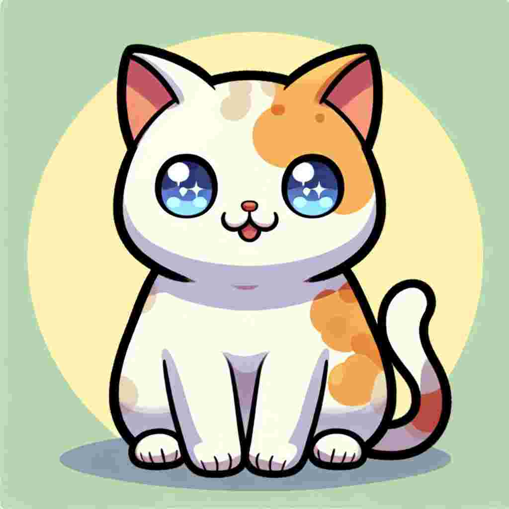 Generate a cute cartoon scene where an adult domestic short-haired cat is sitting contentedly in the center. The cat has a normal build and sports a patchy coat that's a playful mix of white and orange hues, giving it the appearance of a creamsicle on a sunny day. The cat's eyes, a captivating shade of blue, sparkle with a hint of mischief, enhancing the overall endearing charm of the image.
.
Made with ❤️ by AI.