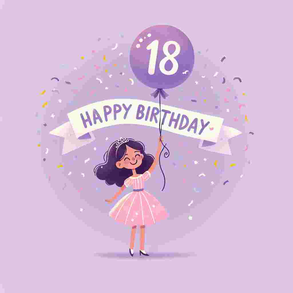 A sweet illustration showcases a lavender-toned background, with a joyful granddaughter character holding a vibrant balloon shaped like the number '18'. Confetti falls gently around her as a banner with 'Happy Birthday' written in soft, playful script stretches across the top.
Generated with these themes: granddaughter 18th  .
Made with ❤️ by AI.