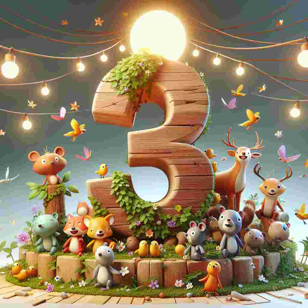 A vibrant digital illustration shows a playful scene with a group of cartoon animals gathered around a giant '3' made of wood, decorated with vines and flowers. A smiling sun shines above, and the phrase 'Happy Birthday' arches over the scene in cheerful, bold letters.
Generated with these themes: 3rd kids  .
Made with ❤️ by AI.
