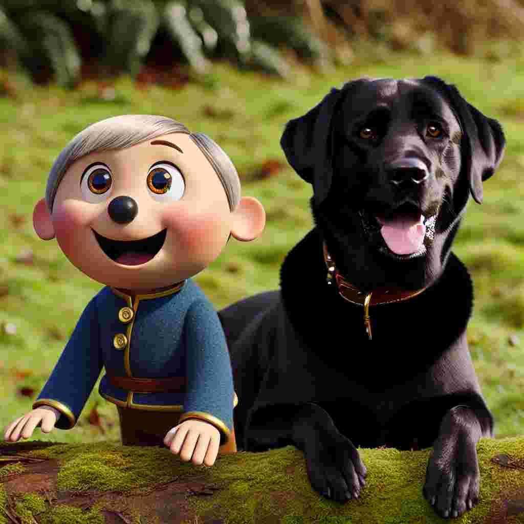 In the first scene, an endearing cartoon character of no specific identity frolics alongside a fully grown Labrador Retriever. The beautifully groomed dog, adorned in a shiny black coat with warm brown eyes, gives off an aura of unwavering loyalty and affable nature as it appears to play the role of a guiding figure to its fanciful companion.
.
Made with ❤️ by AI.