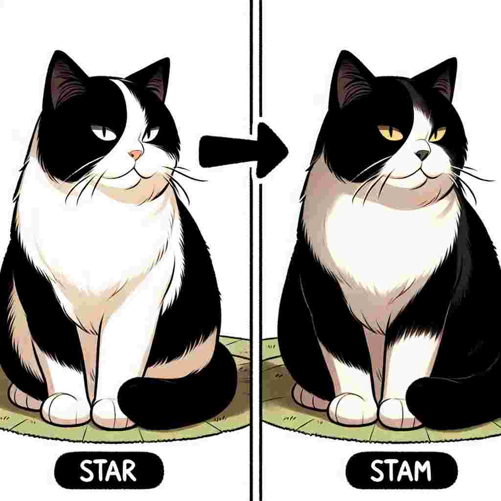 Illustrate a charming cartoon scene. The star of this scene is an adult Domestic Shorthair Cat proudly bearing a sleek black and white coat. It showcases a unique fur pattern, with the plush fur neatly divided between the two colors. This highlights its sturdy, average build. Yet, the cat's expressive eyes remain obscured, infusing an element of mystery into its overall welcoming demeanor as it sits tranquil in an undetermined location.
.
Made with ❤️ by AI.