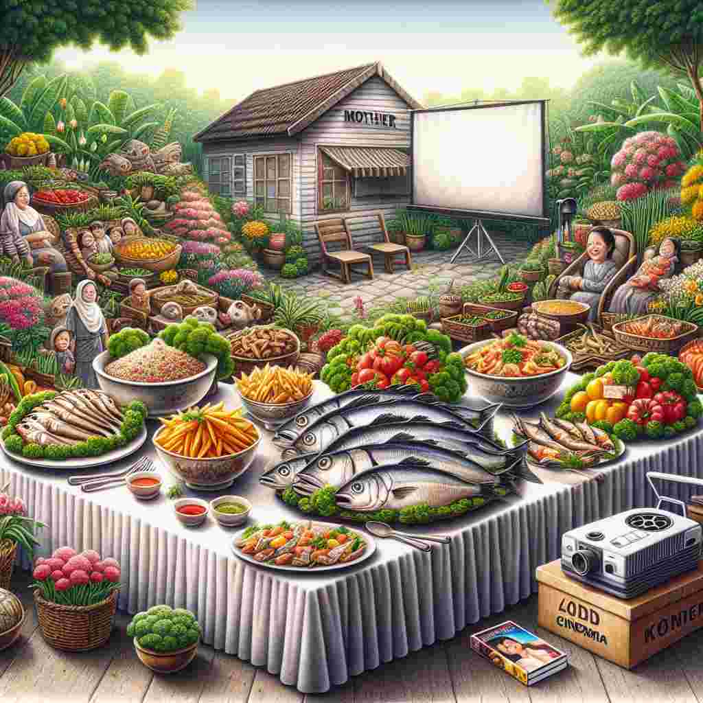 Create a charming image of a banquet table adorned with various fish dishes, impressively arranged in admiration of a mother's cooking skills for Mother's Day. This scene is set against a backdrop of a thriving kitchen garden, adorned with vibrant herbs and vegetables, symbolizing diligence and effort in cooking. Tucked away in the corner, a little cinema projector and a pile of DVDs depicting old renowned movies, indicate the family's tradition of a movie night on Mother's Day.
Generated with these themes: Meat, Fish, Working, and Cinema.
Made with ❤️ by AI.