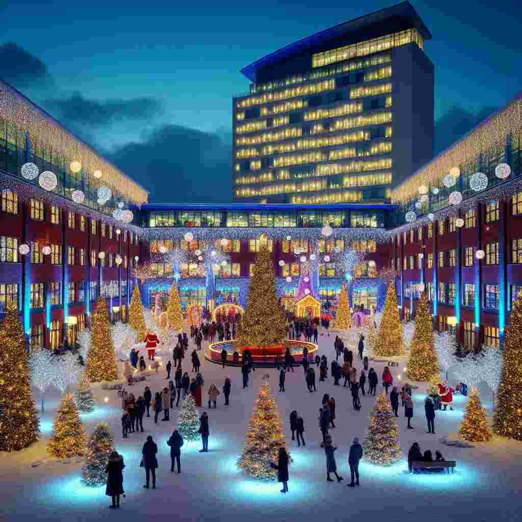 Set against the backdrop of Media City in Manchester, this Christmas-themed illustration brims with holiday joy. The TV production company's studios are draped in festive decor, shimmering gently in the snowy landscape. Christmas trees dot the area, and the atmosphere is lively with people gathered to revel in the bright illuminations. Santa Claus makes a heartwarming appearance, spreading cheer throughout this enchanting winter wonderland.
Generated with these themes: Tv production company with studios, Christmas time, Trees , People enjoying the illuminations, Santa, Manchester, Media city, and Snowy.
Made with ❤️ by AI.