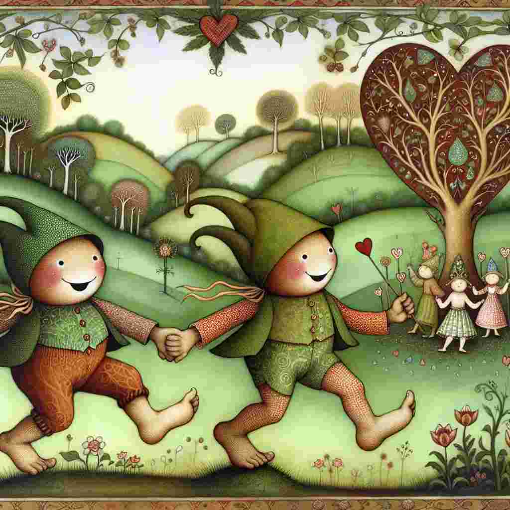 A whimsical depiction presents a pair of small, earthy-toned characters, inspired by creatures of folklore, holding hands and running through a lush, green landscape reminiscent of pastoral English countryside. Their faces are flush with joy, and they leave behind a trail of heart-shaped footprints. Above them, a beautifully colored banner reads 'Be My Treasured One' in elegant script. In the distance, under a large, festive tree, are beings with the grace and poise of mythical forest dwellers, delighting in the sharing of a giant, heart-shaped chocolate box. The scene underscores themes of mutual affection and devotion, purged of any influences of addictive substances, and reflecting a pure, addiction-free relationship.
Generated with these themes: Running, Drugs, and Lord Of The Rings.
Made with ❤️ by AI.