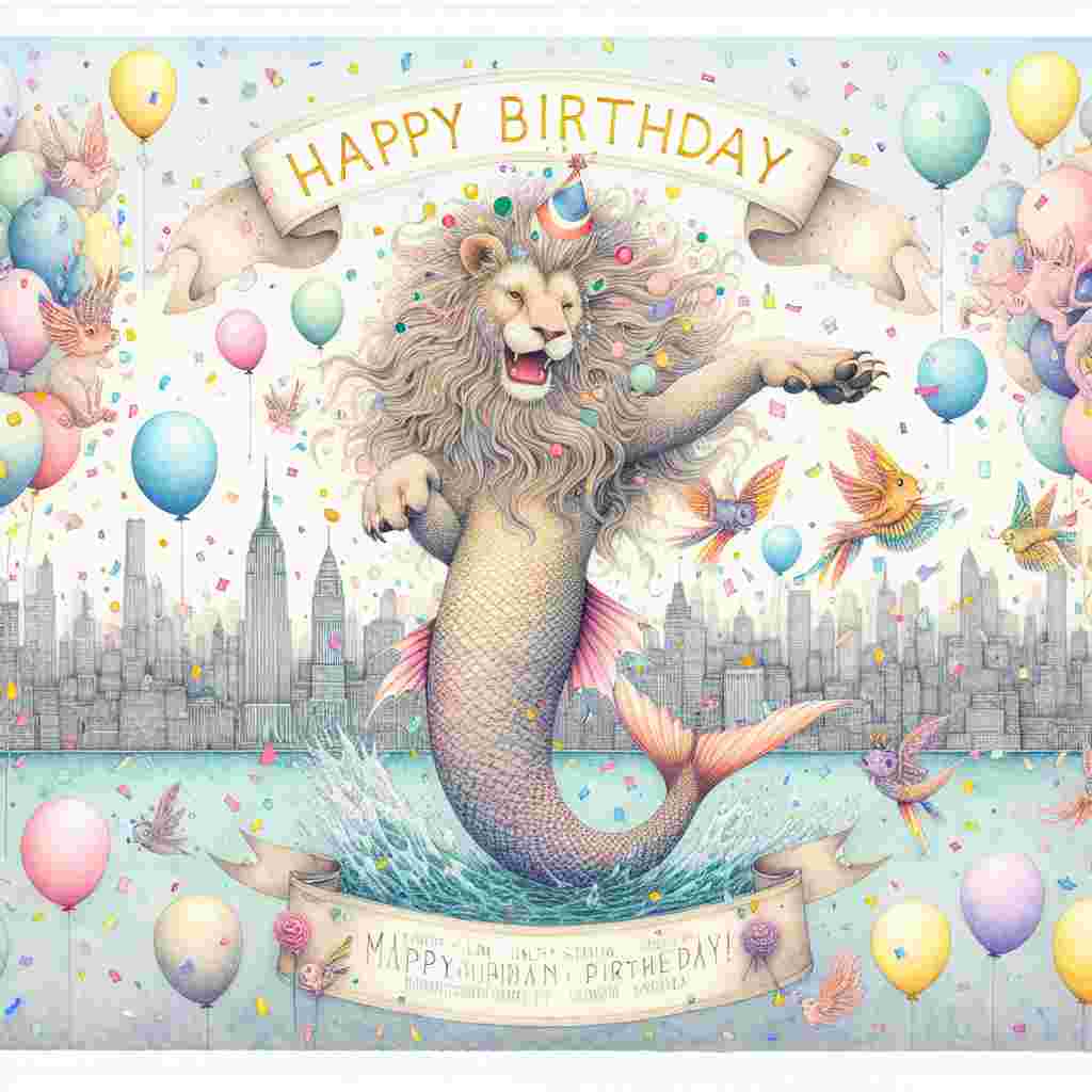 A whimsical birthday card featuring the iconic Merlion playfully splashing water amidst a flurry of balloons and confetti. Overhead, the Singapore skyline is sketched in a soft pastel hue. At the center of the scene is a bold 'Happy Birthday' text in cheerful font, surrounded by images of Singapura cats wearing party hats.
Generated with these themes: Singapura Birthday Cards.
Made with ❤️ by AI.