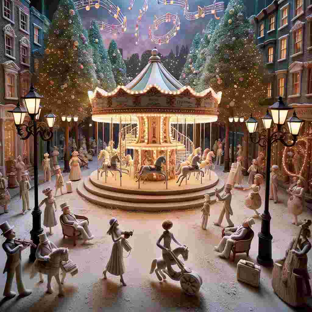 Imagine an urban park adorned with whimsy. The trees are decked in soft pastel lights, and the Victorian-style streetlamps bathe the surroundings in a warm, inviting glow. A carousel sits at the heart of this dream-like setting, its seats reimagined as generic theatrical characters rather than traditional horses. They seem stuck in mid-song, as though frozen on a stage. People of all descents and genders, dressed in various styles of theatrical attire, stroll through the park, their voices humming popular tunes, melding into a symphony of birthday wishes. A whimsical archway made of floating music notes marks the entrance to a grand birthday cake. The cake is designed to resemble a grand theatre stage, decorated with marzipan figures of different descents and genders. The figures appear mid-performance, depicting a scene of joyous celebration.
Generated with these themes: Musical theatre.
Made with ❤️ by AI.
