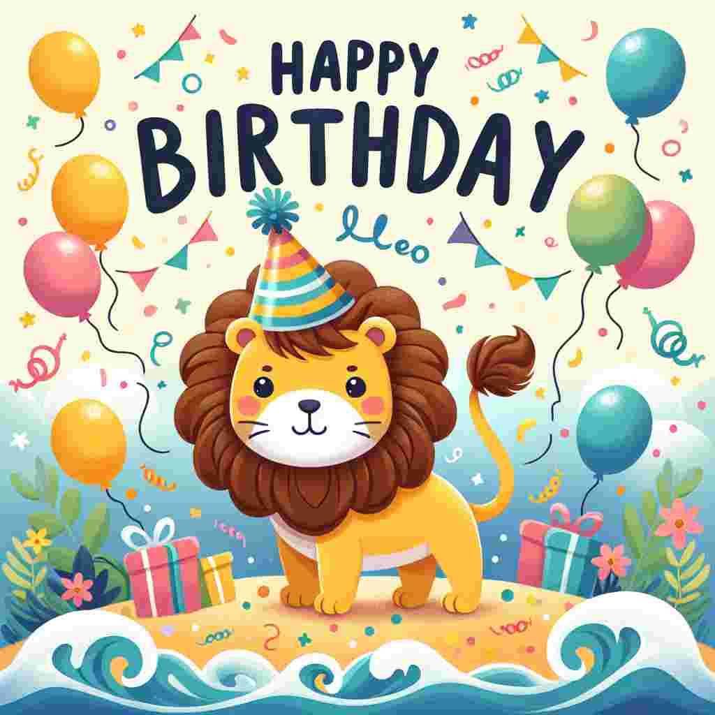 A delightful Leo-themed birthday card features an adorable cartoon lion wearing a festive party hat amidst a background of colorful balloons and confetti. Above the lion, the words 'Happy Birthday' are written in bold, playful lettering.
Generated with these themes: Leo Birthday Cards.
Made with ❤️ by AI.