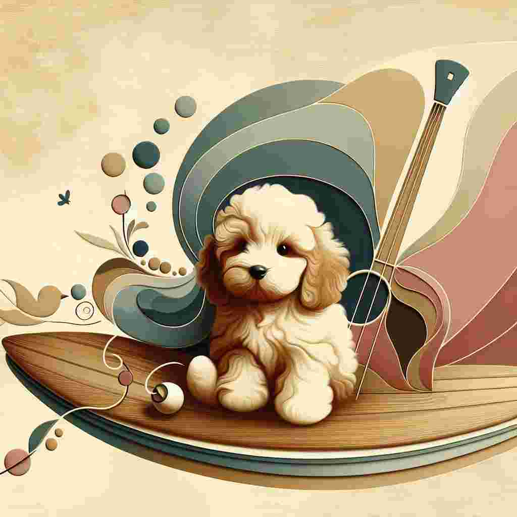Imagine a tender art piece depicting the celebration of new life. The central figure is a fluffy, adorable cockerpoo created with abstract, round shapes to infuse it with an ambiance of pure innocence. This beloved pup sits majestically on a stylishly designed paddleboard that's rendered using smooth, flowing lines, exuding peace and adventure. Nestled within the curve of the board, an abstract, simplified toddler figure is situated, playing contentedly, surrounded by a pattern of gentle geometric shapes, suggesting the outline of a guitar and the calming melodies it would play. Hovering above the peaceful setting, are abstract elements, reminiscent of wine glasses, representing the joyous celebration by the new parents. All these are depicted with a color palette that is soothing, incorporating hues associated with a new-born child.
Generated with these themes: Cockerpoo, Paddleboard, Guitar, Toddler, and Wine.
Made with ❤️ by AI.