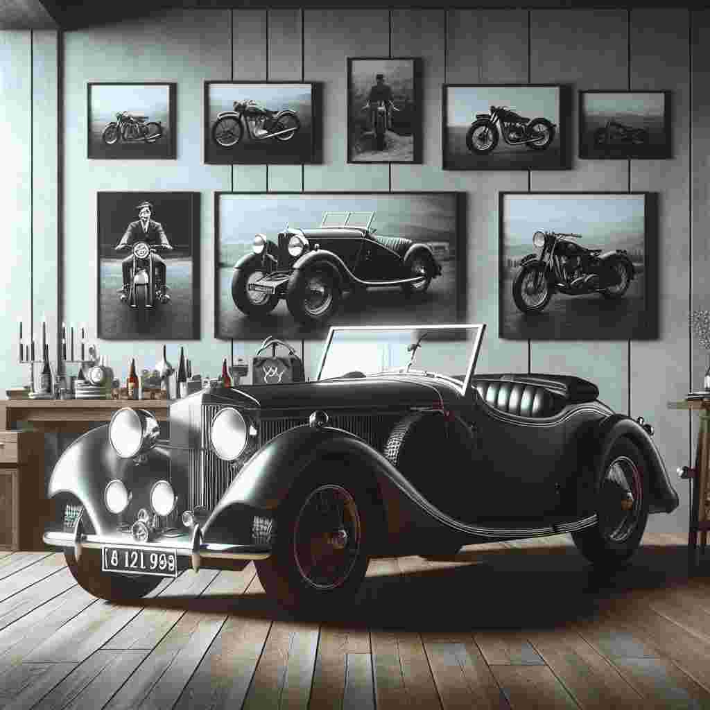 Create an image with a muted and realistic color palette, depicting a solemn birthday party. In the middle of the scene, place a polished vintage car with sleek design as the centerpiece. Decorate the space with black-and-white photographs of classic bikes and motorcycle riders hung on the walls. Keep the overall decor minimal to focus on the elegant theme that blends the sophistication of classic automobiles with the raw appeal of motorcycles, capturing a mature and reflective atmosphere.
Generated with these themes: Cars, and Bikes.
Made with ❤️ by AI.