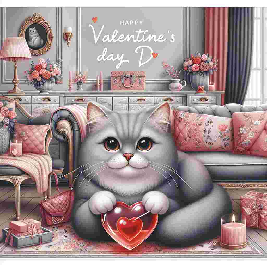 Create a whimsical Valentine's Day illustration showcasing a charming grey cat with expressive eyes named Uno. Picture Uno sitting comfortably in a setting inspired by luxurious television home décor, akin to that seen in popular drama shows. The space is adorned with elegant furniture and opulent accessories that mimic the style of said shows. Uno holds a heart-shaped jelly treat in its paws, introducing a vibrant ruby red that beautifully complements the sophisticated palette of greys and pinks characteristic of Valentine's Day decorations.
Generated with these themes: Grey cat called Uno, Real Housewives of New Jersey, and Jelly.
Made with ❤️ by AI.