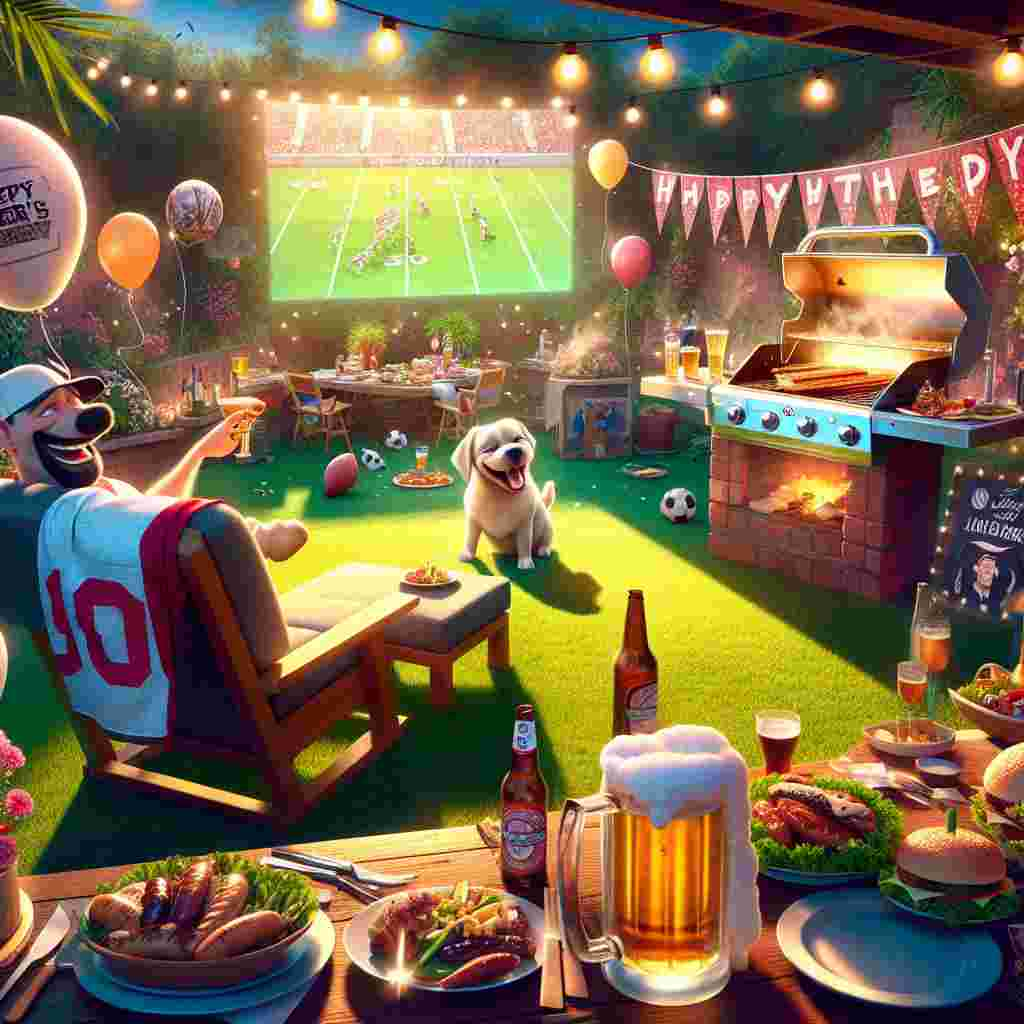 Envision a lush backyard illuminated by the sunlight, filled with festive decorations. A playful white dog is happily wagging its tail around a sizzling BBQ grill. The scene is vibrant with an array of mouth-watering meals laid out over a picnic table, representing the joy of a family gathering. In the midst of the celebration, a large comfortable chair is placed facing an outdoor big screen displaying an engrossing football match. An oversized jersey is draped over the chair, and a cold beer in a lively cartoon-style mug rests on the armrest. Above, balloons and banners decorated with streamers announce 'Happy Father's Day.' The ambiance is made warm by the sunlight casting a glow on an array of funny Father's Day cards, each one bearing an amusing pun about fatherhood and portraying illustrations of bald, bearded, and admittedly rotund men.
Generated with these themes: Beer, Watching football, Eating, White dog, Beard, Bbq, and Bald fat man.
Made with ❤️ by AI.