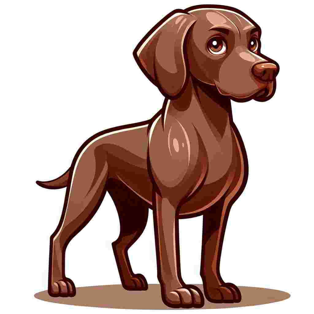 Conjure an image styled with a pleasing cartoon aesthetic. A well-built adult Weimaraner dog stands prominently in the scene, its fur covered in soft, warm browns. The dog's eyes should project a sentiment of apology, but the specific interpretation of such eyes is left to the illustrator's discretion.
.
Made with ❤️ by AI.