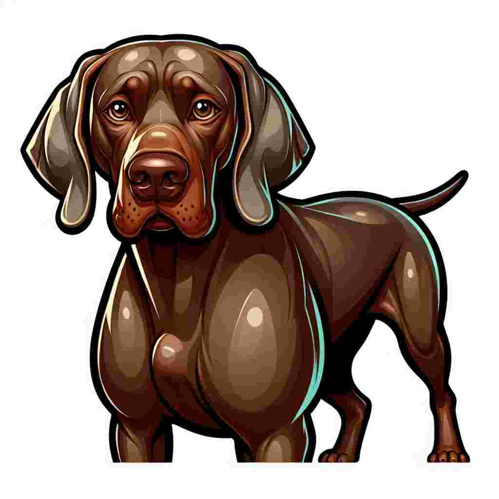 Illustrate a captivating cartoon scene featuring an adult Weimaraner dog with a shiny brown coat. Its build is robust and well-balanced, indicative of its inherent strength and agility. Although its eyes are expressive and full of emotion, they are not detailed within this specific description.
.
Made with ❤️ by AI.