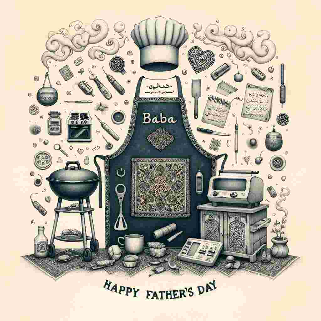 A heartwarming illustration dedicated to Father's Day, devoid of any characters but radiating nostalgia. The image is centered around an apron, bearing the affectionate term 'Baba' stitched above the visage of a well-worn chef's hat, hinting at precious cooking memories. Scattered around are a variety of gadgets, symbolizing a devout interest in technology and tinkering. On one side, a small-scale barbecue grill throws up whimsical curls of smoke, signifying joyous outdoor gatherings. Persian artistic motifs, integrated subtly, pay homage to an Iranian lineage. Hovering above this poignant composition, the phrase 'Happy Father's Day' is delicately written, drawing the scene together.
Generated with these themes: Baba, Pizza chef, Gadgets, Barbecuing, Iranian, and Happy Father's Day.
Made with ❤️ by AI.