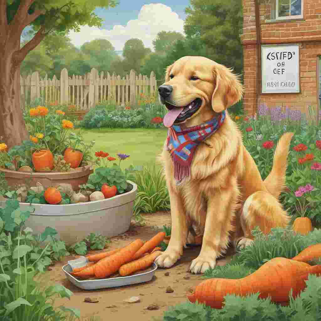 Cartoon Funny, Paint a joyous scene in a sun-drenched garden allotment. A happy golden retriever, sporting a scarf in West Ham football team colors, is energetically digging, revealing a peculiarly shaped carrot that closely resembles a football. Not too far off, a handwritten signpost stands proclaiming, 'Dad's Allotment - Keep Off!' augmenting the scene's festiveness. Surrounding this signpost are a variety of garden gnomes embellished with football touches. Additionally, various vegetables tied with ribbons of maroon and blue hue are scattered about the allotment, creating an unusual and lighthearted tribute for Father's Day.
Generated with these themes: West ham, Allotment, and Golden retriever.
Made with ❤️ by AI.