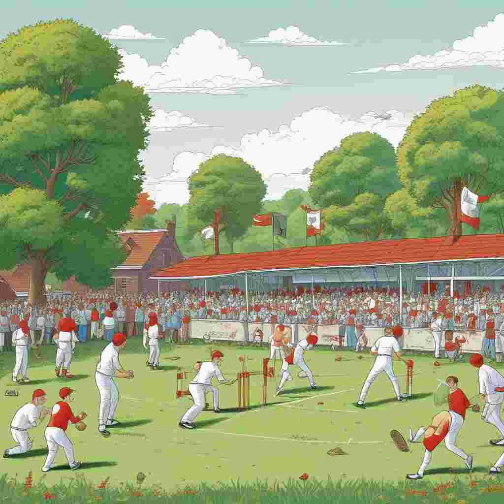 Cartoon Funny, Generate a colourful cartoon scene for a special occasion. The setting is a backyard with a large banner that says 'Happy Event Day!', fluttering above a well-manicured cricket field. In the foreground, a family of lively cricket bats, wearing jerseys of an unidentified football club in red and white, are having a fun match, with the stumps festooned with red and white ribbons. A grill is nearby, casting a delicious scent of a special feast, and a cricket ball bearing a drawn mustache sits on a makeshift throne, signifying the unrepresented father figure.
Generated with these themes: CRICKET, and LIVERPOOL.
Made with ❤️ by AI.