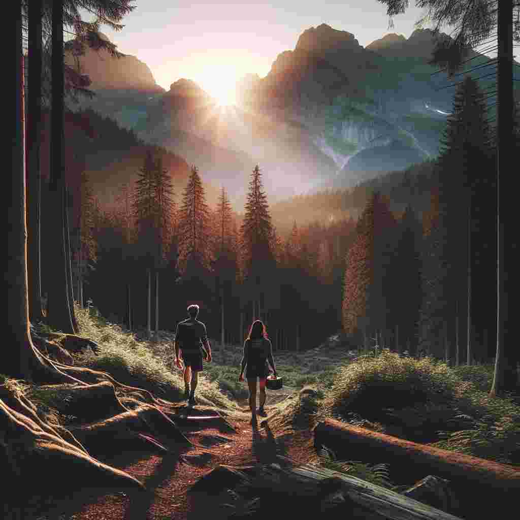 The sun dips behind impressive mountains, casting a soft glow over a romantic Valentine's Day scene. The forest, dense with enduring foliage, stands with trails marked by the steps of consistent trail runners. A couple, a Caucasian man and a Hispanic woman, partake in a contemplative trek. Their movements form a hushed conversation amid the tranquil wilderness. As dusk approaches, they head to a clearing with a homemade pizza, its smell mixing with the pine essence of the surroundings. In the peaceful company of the towering woods and the ambient whisper of nature, they commemorate their relationship, as tenacious and stunning as their surrounding environment.
Generated with these themes: Mountains and forests, trail running, climbing, pizza.
Made with ❤️ by AI.