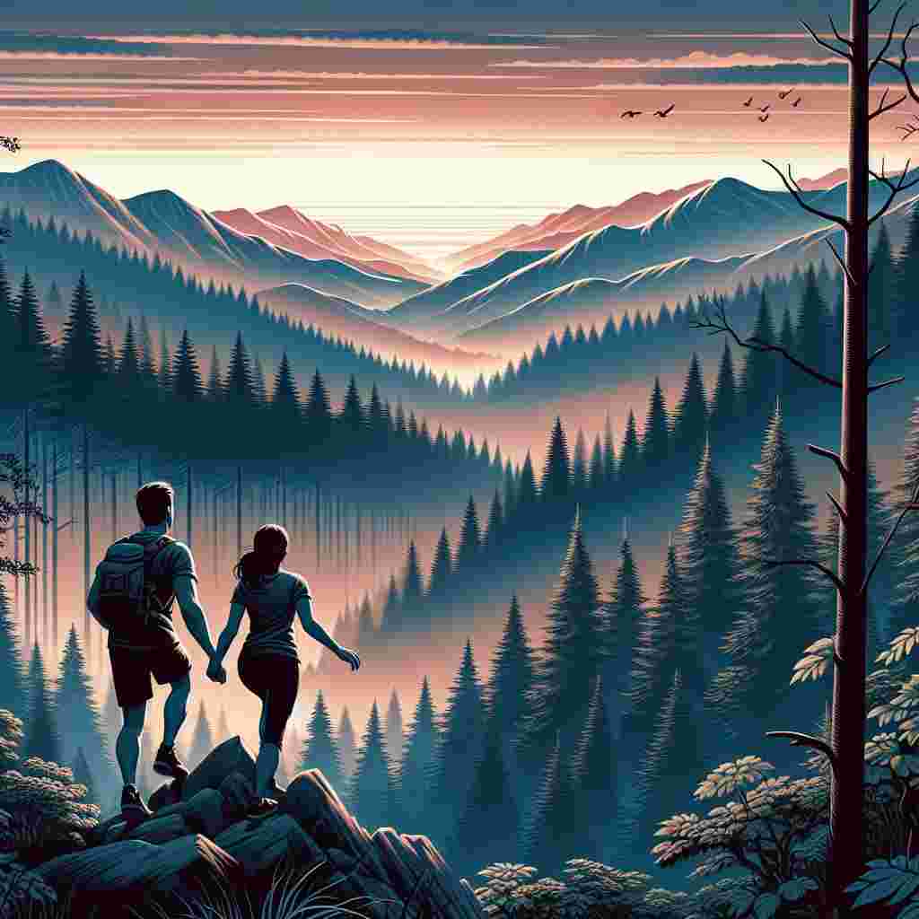 A tranquil Valentine's Day sunrise blankets the rugged contour of distant mountains, forming a misty background for the thick coniferous forest filled with stories of ancient earth. A Hispanic man and a Black woman, absorbing the serene grandiosity of nature, embark on a trail run on a natural path, their breathing aligning with the harmonious rhythm surrounding them. As they ascend, they pause with their hands interlocked, ready to scale the rocky cliffside, a climbing escapade reflecting the highs and lows of love. Their physical efforts climax at a private viewing point, where they share a homemade pizza, each piece taken with appreciation under the shelter of overhanging branches that envelope the evening sky.
Generated with these themes: Mountains and forests, trail running, climbing, pizza.
Made with ❤️ by AI.