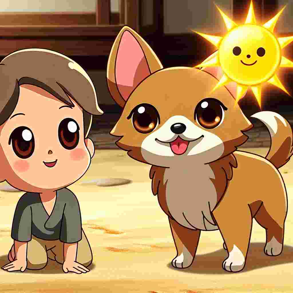 In an animated scene, a winsome and unidentified cartoon character is accompanied by an adult Chihuahua of regular build. The canine's light brown coat radiates under the brilliant simulated sun, enhancing the warm brown of its eyes that resonate with loyalty and playful spirit.
.
Made with ❤️ by AI.