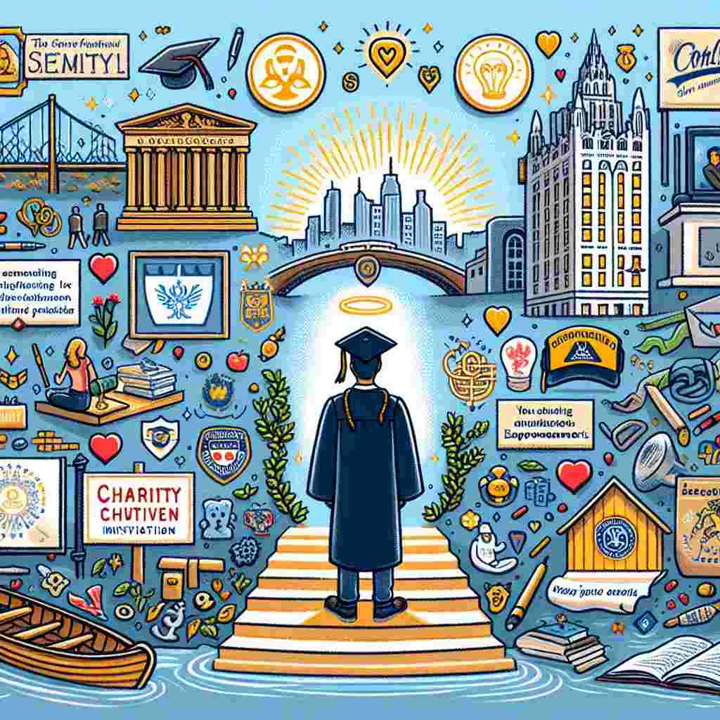 Create an image illustrating a heartfelt farewell message. The scene is filled with symbols of dedication and commitment such as a representation of a city known for its education, like Cambridge. Also incorporate symbols of charity initiatives, represented by a logo symbolizing youth empowerment. Include elements related to scholarly pursuits at a prestigious university, embodying Columbia. Lastly, incorporate symbols of a department focused on social welfare, hinting at the recipient's dedication to public service. The scene should radiate a sense of pride, inspiration and anticipation as the individual embarks on a new journey.
Generated with these themes: Fundraising, Cambridge, The Prince's trust, Columbia, and Department for work and pensions.
Made with ❤️ by AI.