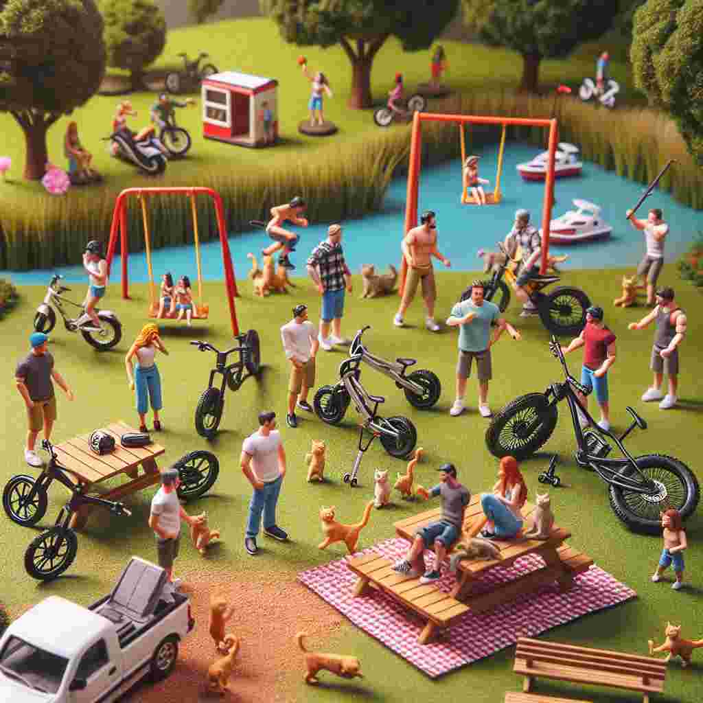 Imagine a lively birthday celebration taking place in an activity-filled park. A diverse group of friends, males and females of various descents like Caucasian, Hispanic, and Middle-Eastern, are gathered around a picnic area. Laid out are intricately designed miniature replicas of mountain bikes, scooters, and BMX bikes - all of which are suggestive of the birthday person's interest in both engineering and outdoor sports. Dancing around the humans are cheeky cats, adding a playful touch as they paw at the gently swinging swings. Not far off, a tranquil lake is spotted with model boats, further indicating an enthusiasm for aquatic adventures, hence rounding off this outdoor-themed fête.
Generated with these themes: Mountain bikes, Scooters, Bmx, Friends , Engineering, Cats, Swings, Outside, and Boats.
Made with ❤️ by AI.