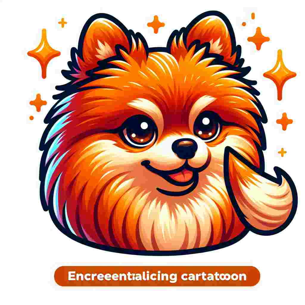 Craft an enchanting cartoon illustration that features a regular-sized adult Pomeranian dog. This exceptional canine should have a radiant orange coat that appears to glow with an attractive warmth. Its deep brown eyes should glint suggestively, suggesting a character filled with cheekiness and happiness.
.
Made with ❤️ by AI.