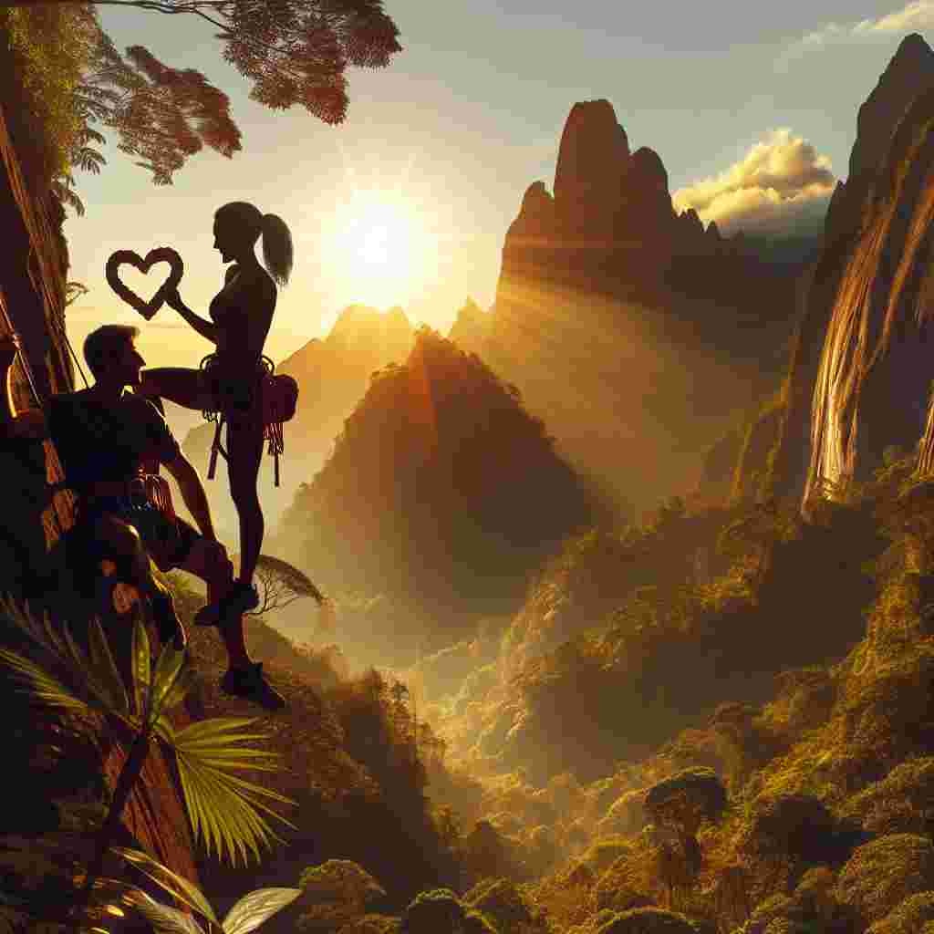 A Hispanic man and a Black woman, imbued with a shared spirit of adventure, celebrate Valentine's Day in a breathtaking setting of towering mountains and lush forests. This couple not only indulges in traditional expressions of love but also challenges each other to a rock climbing session, their silhouettes scaling the craggy faces of the nearby cliffs. As the golden-hued sun dips below the horizon, they navigate a trail run that meanders through the leafy canopy of the verdant forest. Their celebratory day rounds off with a heartwarming meal featuring a creatively shaped, homemade pizza; its heart-like shape mirroring their distinctive and grounded love.
Generated with these themes: Mountains and forest, rock climbing, trail running, pizza heart.
Made with ❤️ by AI.