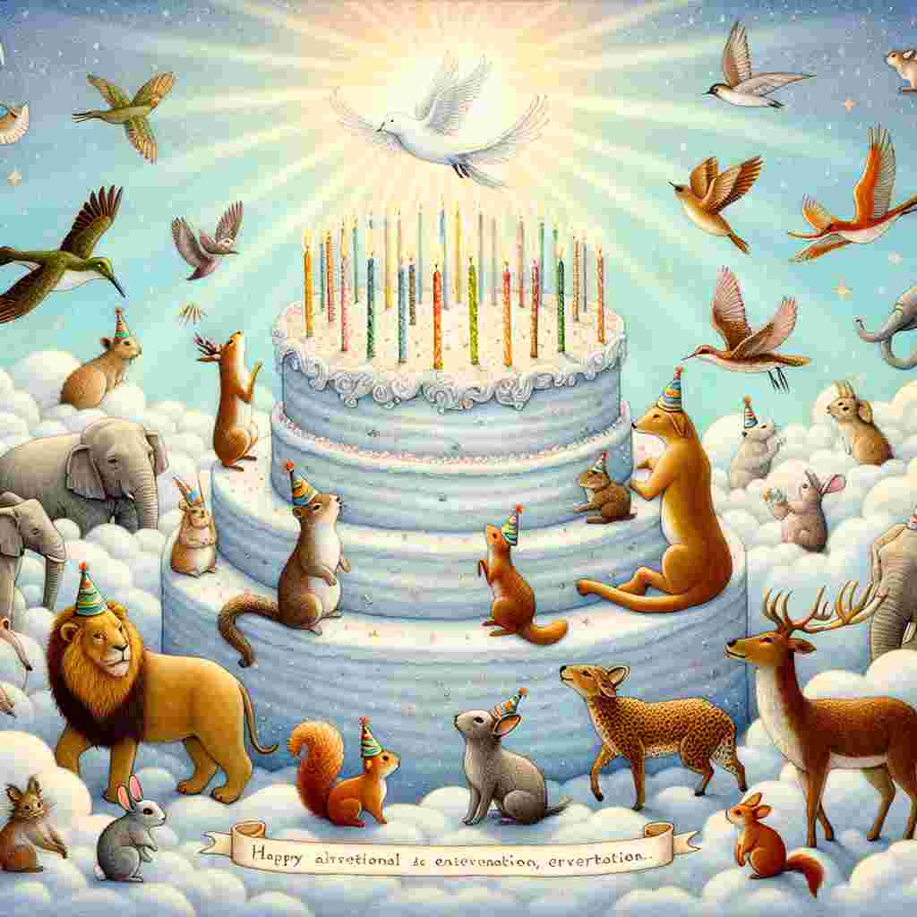 A whimsical illustration featuring a cake with 40 candles in the center, surrounded by playful animals wearing party hats. Above the scene, 
Generated with these themes: 40th  .
Made with ❤️ by AI.