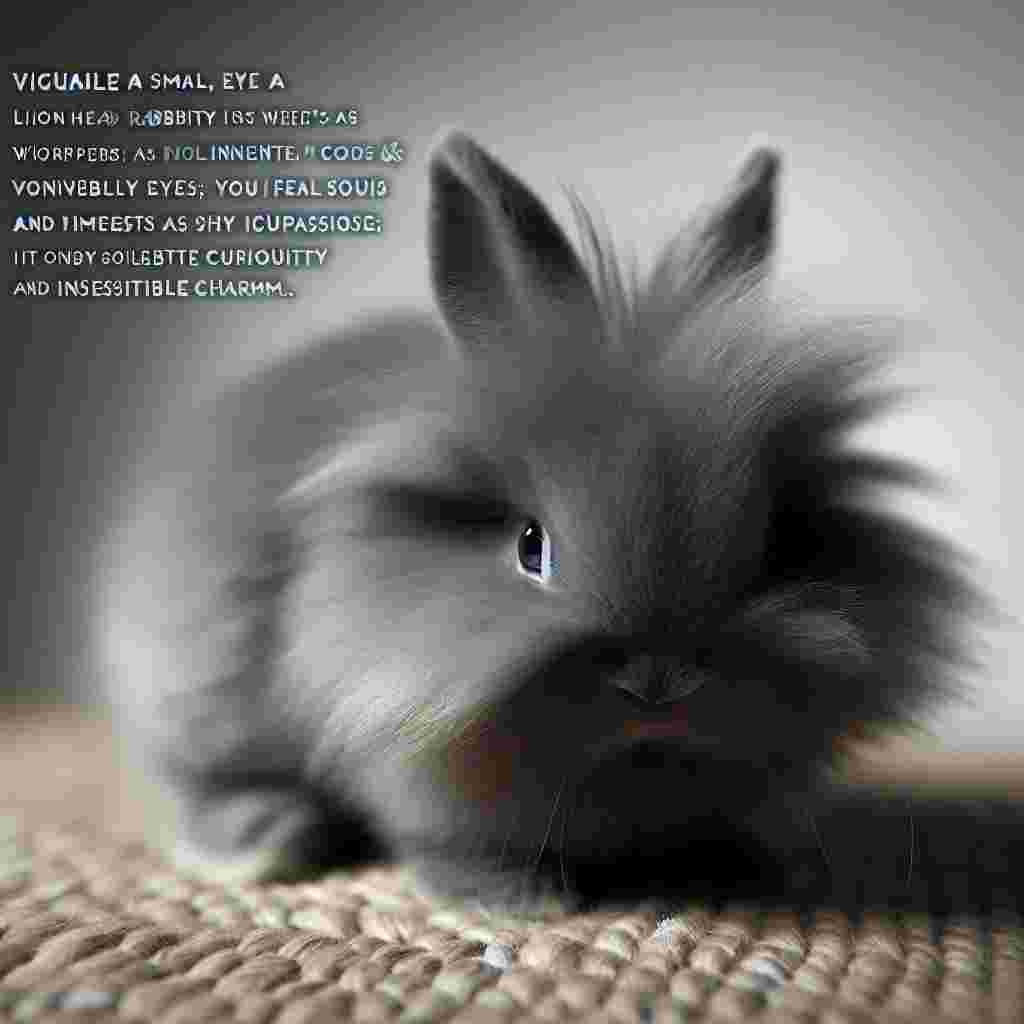 Visualize a small, grey lionhead rabbit with fur appearing as soft as whispers. Its innocent eyes project impressions of a world full of wonder and vulnerability. With every shy jump it makes, it not only makes you feel a deep sense of compassion, but also exemplifies a silent curiosity and irresistible charm as it explores the vast environment around it.
Generated with these themes: Grey lionhead rabbit .
Made with ❤️ by AI.