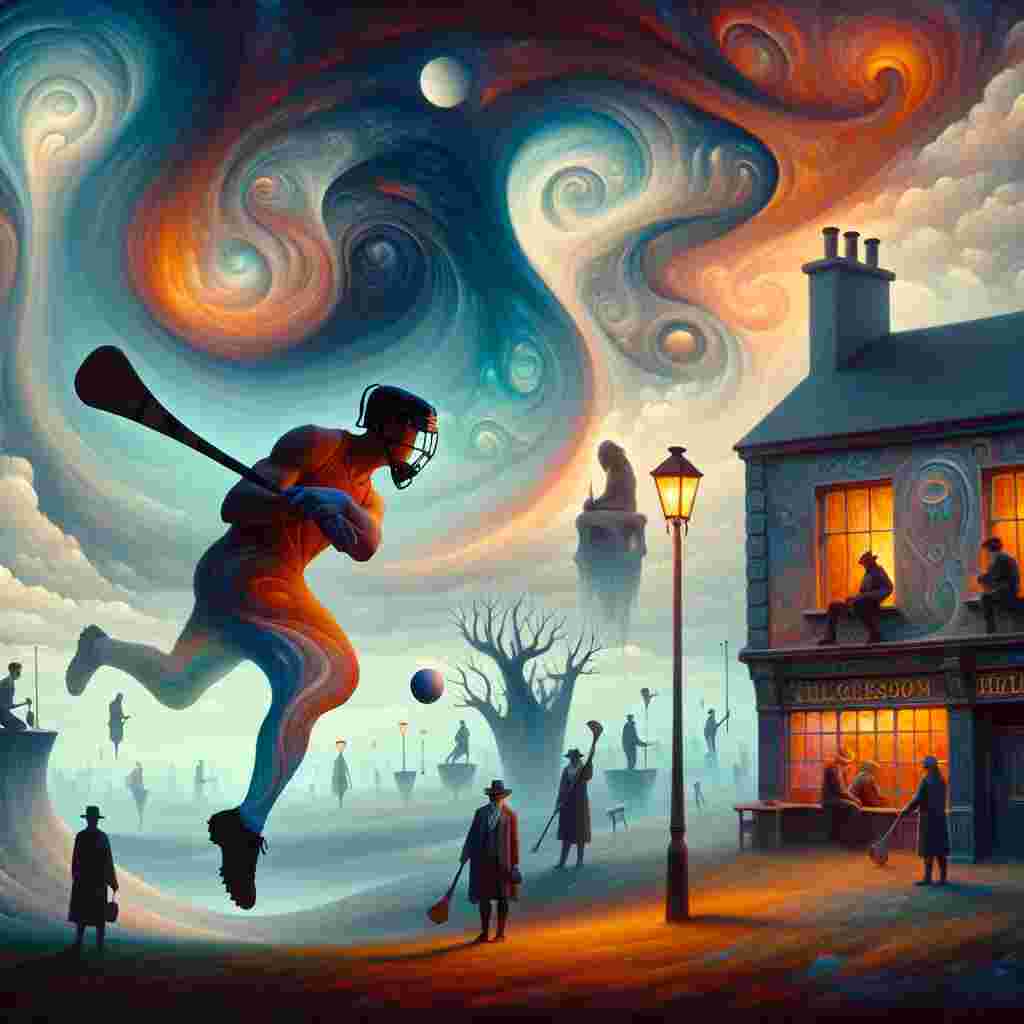 Underneath a sky filled with swirling hues beyond ordinary perception, an exaggerated character, with Hispanic descent and of undefined gender, is vigorously engaged in the surreal rendition of a Gaelic sport, hurling. Their performance drips melancholy, hinting at a burdened soul. Every gesture seems fluid, like a well-orchestrated dance of silhouettes contrasted by the picturesque setting of levitating traditional Irish pubs. The establishments' lanterns emit a spectral illumination, enhancing the peculiar ambience of this comforting universe. The onlooking patrons, diverse in both descent and gender, watch from the pub windows, their eyes filled with understanding, as they silently offer their support to the distraught player.
Generated with these themes: Hurling, Gaelic, and Pubs.
Made with ❤️ by AI.