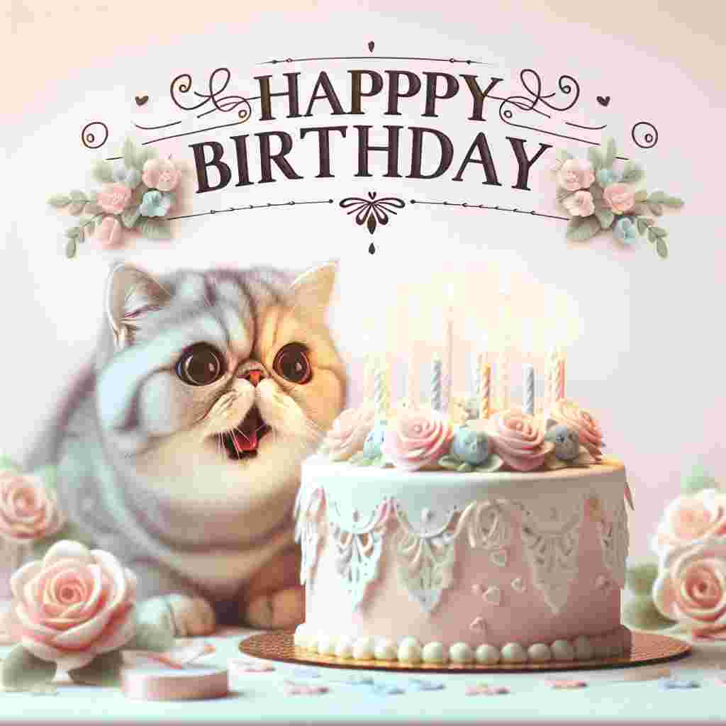 The illustration on the birthday card captures an Exotic Shorthair with wide, gleeful eyes blowing out candles on a birthday cake. The scene has pastel-colored decorations and the handwritten style text 'Happy Birthday' neatly bannered across the top.
Generated with these themes: Exotic Shorthair Birthday Cards.
Made with ❤️ by AI.