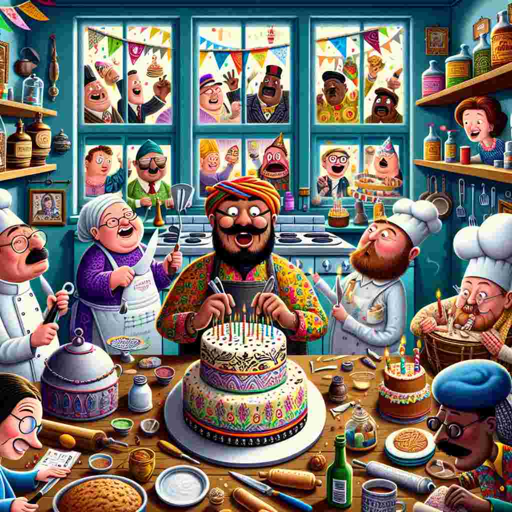 In the heart of an eccentric birthday environment, a cartoon boy of Hispanic descent is depicted in the process of making a cake. He is encompassed by a kitchen chock-full of amusing gadgets and ingredients, enhancing the celebratory theme. The boy's expressions are overdone as he grapples with baking tools and copes with a sequence of humorous cake decorating mishaps. Approaching guests, a variety of comedic characters with diverse descents like Caucasian, Middle-Eastern, and South Asian, glance through the window. Their laughter reverberates, filling the atmosphere as they observe the lightheartedly disorganized birthday preparations.
Generated with these themes: Cake making , and Son.
Made with ❤️ by AI.