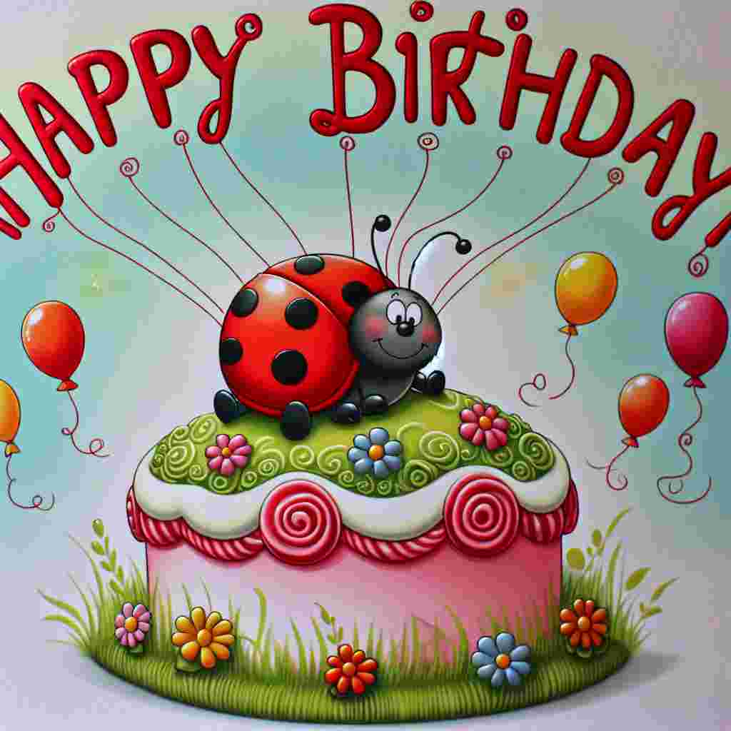 A charming birthday card features a whimsical scene with a plump, smiling ladybird sitting atop a colorful birthday cake. The frosting swirls resemble a garden where the ladybird looks delighted. The words 'Happy Birthday' are written in cheerful, bubbly letters that float like balloons in the sky above.
Generated with these themes: ladybird  .
Made with ❤️ by AI.