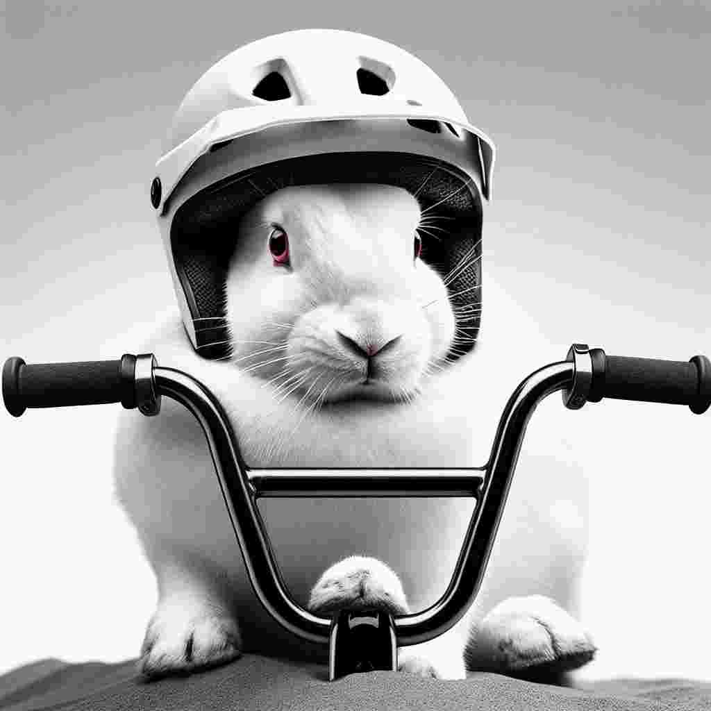 Capture a serene scene illustrating a white rabbit, distinguished by a stark black nose and striking red eyes, decked out for a joyous voyage. The rabbit, portraying readiness and panache, sports a polished cycling helmet. Below, the animal's prepped paws tightly clasp the handles of a BMX bike, symbolizing rapid attainment. This peculiar visual representation combines whimsical elements with symbols of victory, serving as an ideal tribute to acknowledge and congratulate someone's significant accomplishment.
Generated with these themes: White rabbit with black nose and red eyes , Wearing cycle helmet, and On a bmx .
Made with ❤️ by AI.