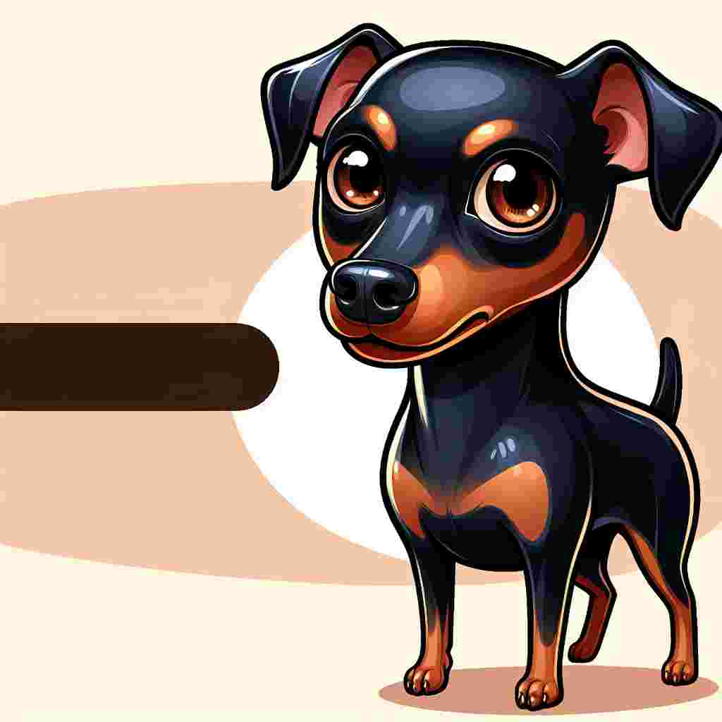 Create an endearing cartoon image of a well-proportioned adult Miniature Pinscher. The dog should be boasting a shiny black and tan fur, and his expressive brown eyes should sparkle with curiosity, giving a sense of appeal. The background should be undefined to contribute to a lighthearted mood, underscoring the dog's allure and the overall sweetness of the scene.
.
Made with ❤️ by AI.